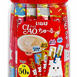 CIAO Churu 海外限定 吞拿魚綜合海鮮 肉泥 貓小食 貓零食 14g x50 (連肉泥匙) #TSC-11