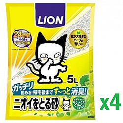 (原箱優惠) 日本獅王除臭變色綠茶土礦物砂 (貓用貓砂) 5L x4