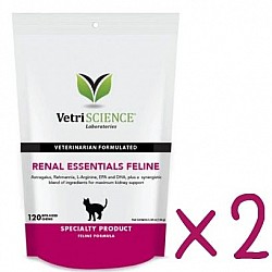 (孖裝優惠) Vetri science Renal Essentials Feline貓隻腎臟補充咀嚼肉粒120粒
