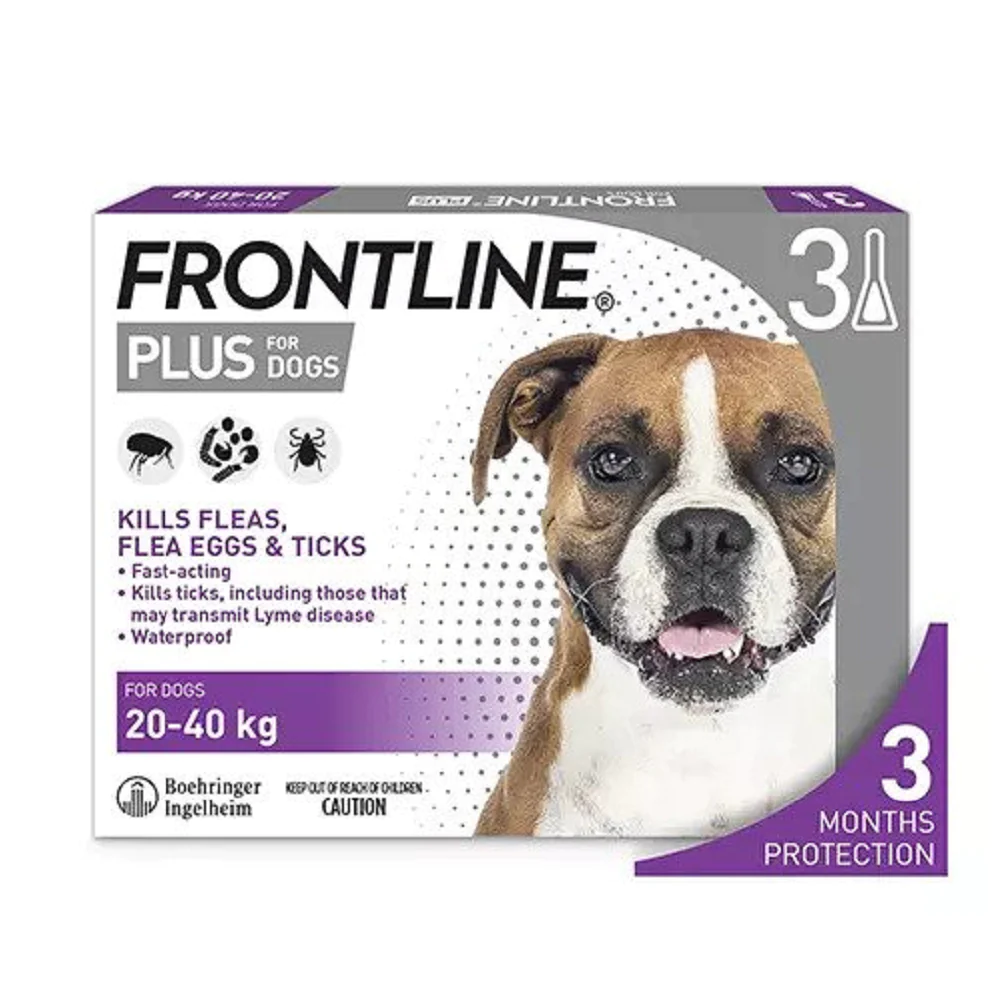 Frontline Plus Flea and Tick Treatment for Dogs (20kg-40kg) 3 Applicators
