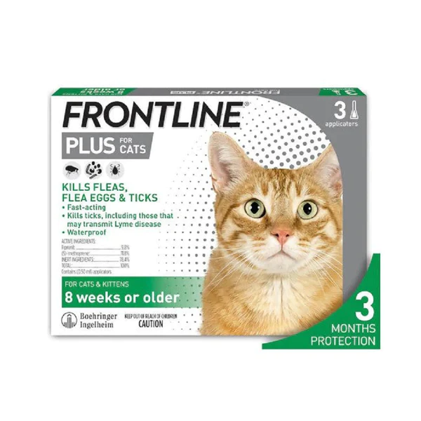 FRONTLINE Plus Flea and Tick Treatment for Cats & Kittens (8 weeks or older) 3 Applicators 