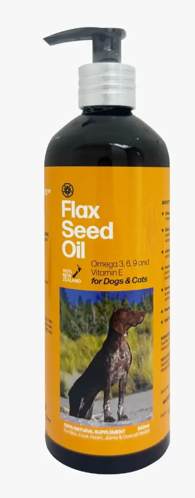 Fourflax New Zealand Flax Seed Oil 500ml (Omega 3, 6, 9 and Vitamin E for Dogs & Cats)