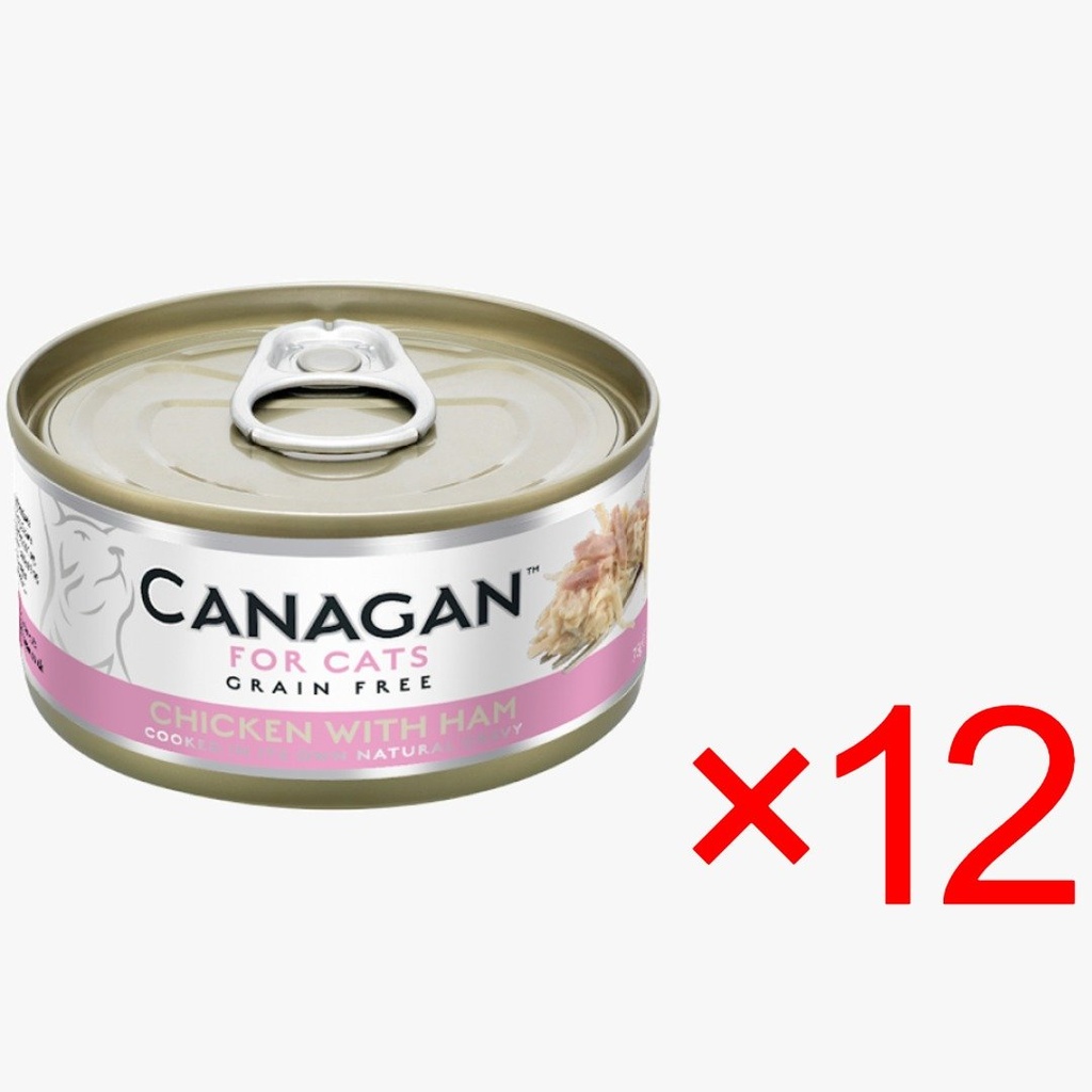 (原箱優惠)Canagan 無穀物 雞肉+火腿 貓罐頭 貓糧 75g x12