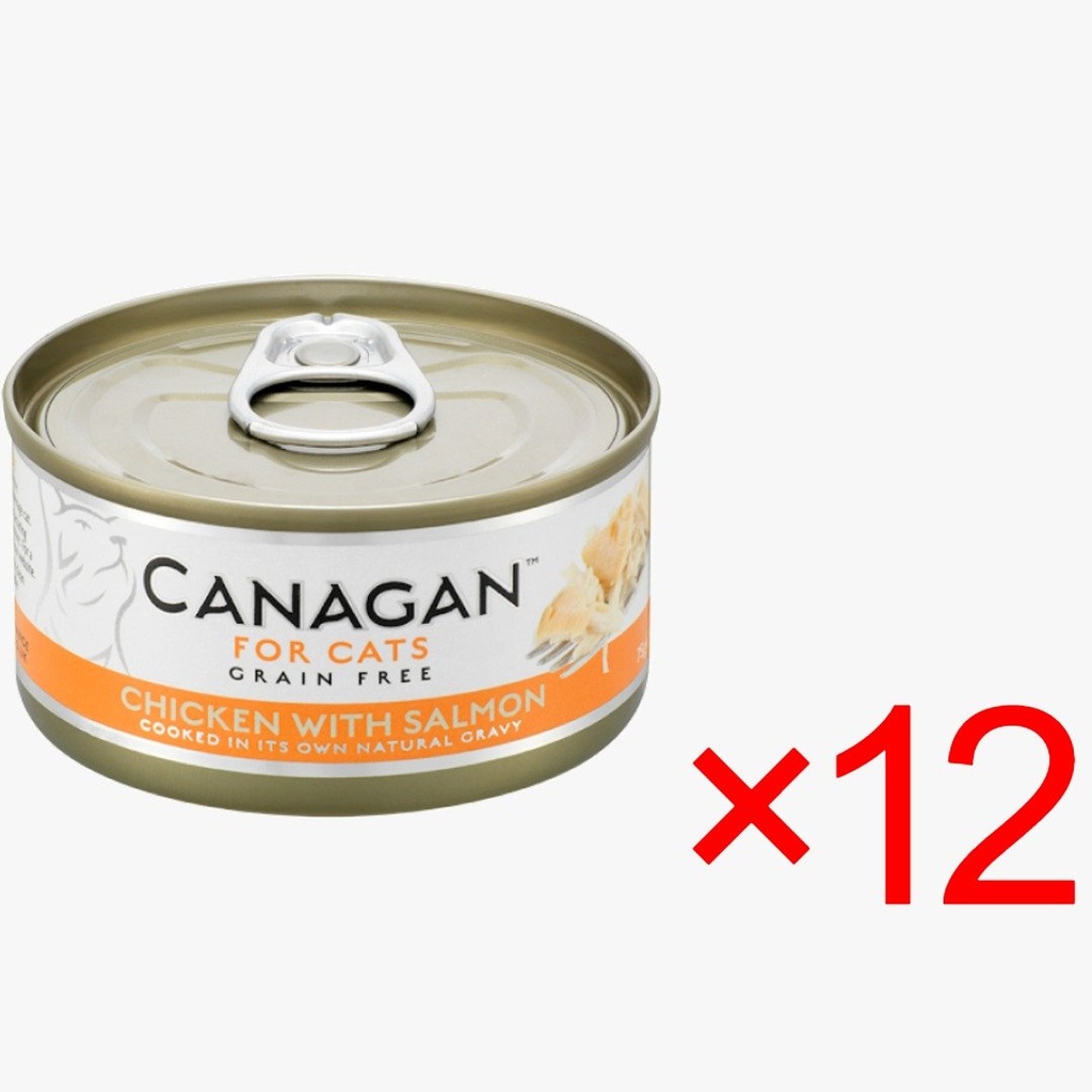 (原箱優惠) Canagan 貓主食罐-無穀物-雞肉+三文魚 75gX12
