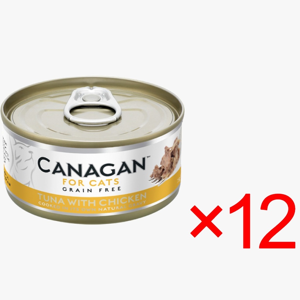(原箱優惠) Canagan 貓主食罐-無穀物-吞拿魚+雞肉 75gX12
