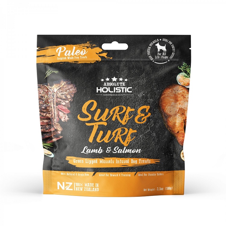 Absolute Holistic 低溫風乾狗小食-放牧羊+三文魚100g 
