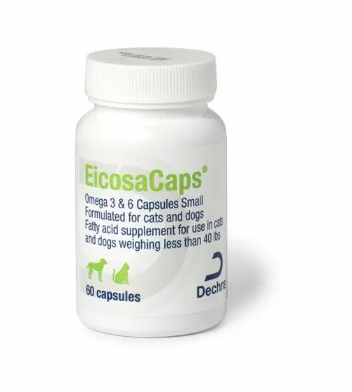 Dechra EicosaCaps Omega 3 & 6 Fish Oil Nutritional (Cats and dogs <40 pounds edible) Capsules 60 capsules per box