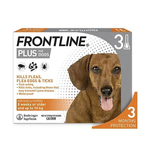 Frontline Plus Flea and Tick Treatment for Dogs (8 weeks or older and up to 10kg) 3 Applicators
