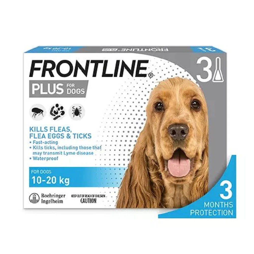 Frontline Plus Flea and Tick Treatment for Dogs (10kg-20kg) 3 Applicators