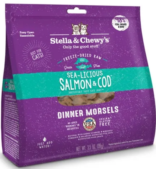 Stella & Chewy's Sea-Licious Salmon & Cod Dinner Morsels Grain Free Freeze Dried Raw Cat Food 3.5oz