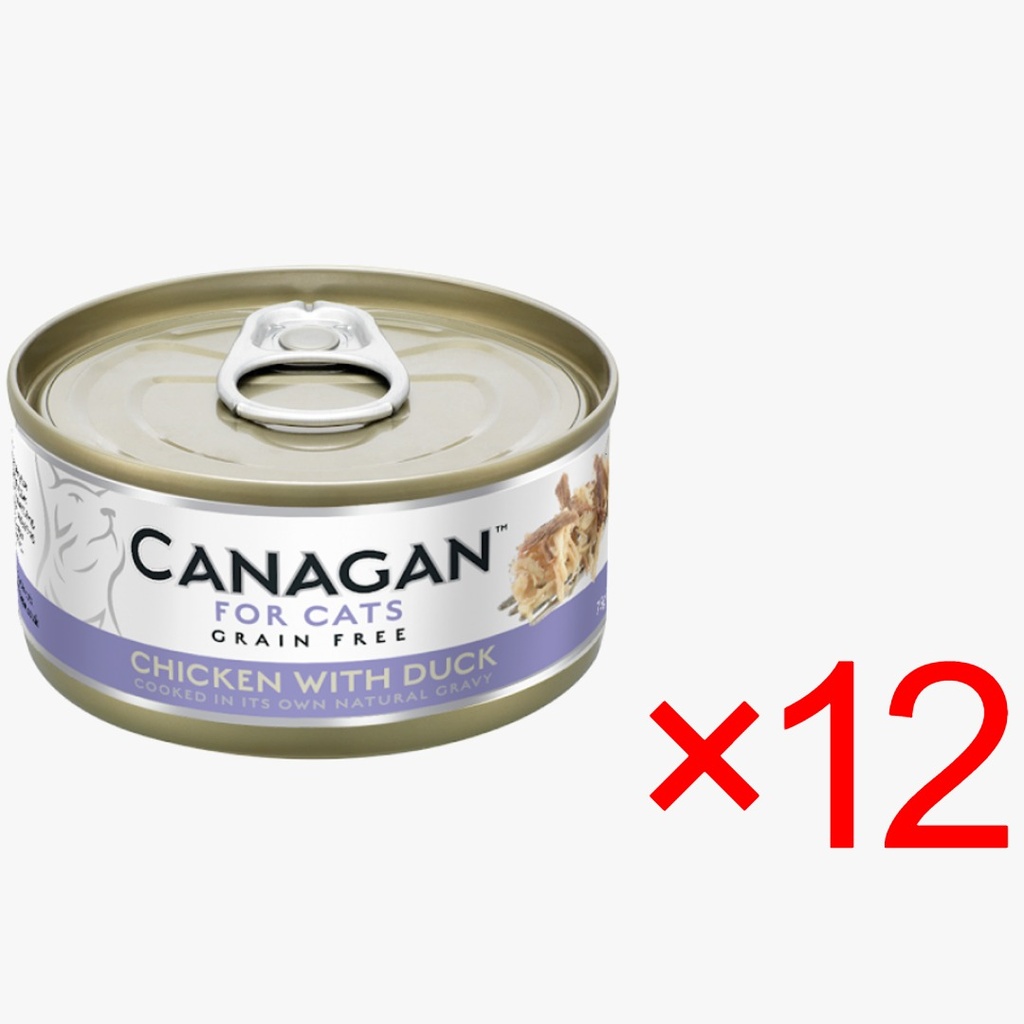 (原箱優惠) Canagan 貓主食罐-無穀物-雞肉+鴨肉 75gX12