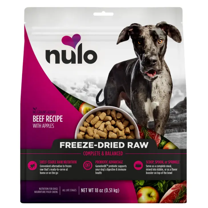 Nulo FreeStyle Grain-Free Freeze-Dried Raw Beef with Apple Recipe Dog Food 18oz