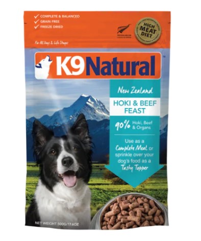 K9 Natural 牛肉藍尖尾鱈魚盛宴凍乾狗糧 500g