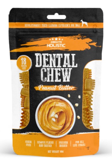Absolute Holistic - Grain-Free Dentel Chew (Peanut Butter) for Dogs (2.5" x 18 Chews)