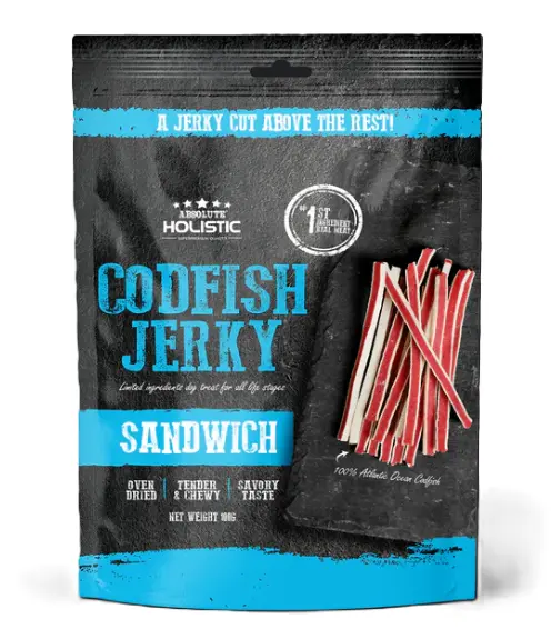 Absolute Holistic - Oven Baked Grain Free Cod Fish Sandwich Jerky for Dogs 100g