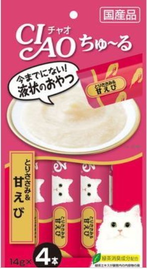 CIAO - 日本貓肉泥小食 (雞肉+甜蝦) 14g x4 