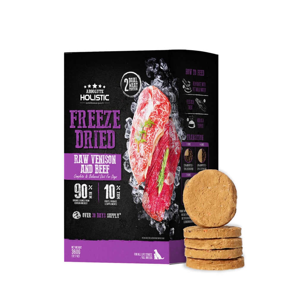 Absolute Holistic - Freeze Dried Patty Venison and Beef Complete & Balanced Diet For Dogs 360g