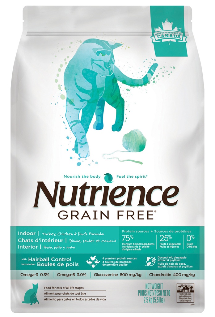 Nutrience - 無穀物 火雞、雞、鴨 室內貓配方 2.5kg