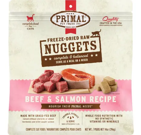 Primal Nuggets Freeze Dried Cat Food - Beef & Salmon Formula 14oz 