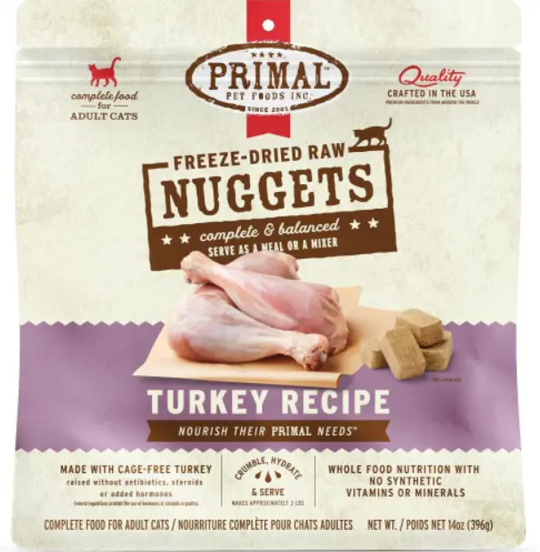 Primal Nuggets Freeze Dried Cat Food - Turkey Recipe 14oz 