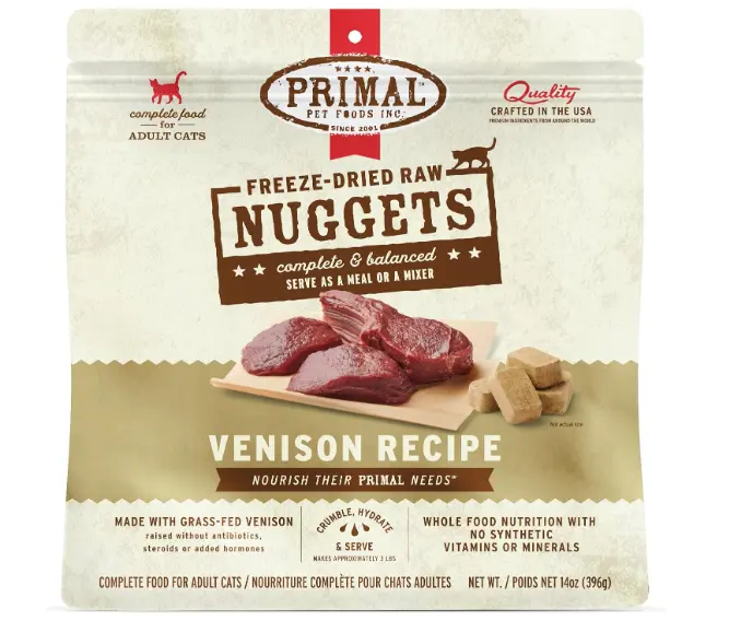 Primal Nuggets Freeze Dried Cat Food - Venison Recipe 14oz 