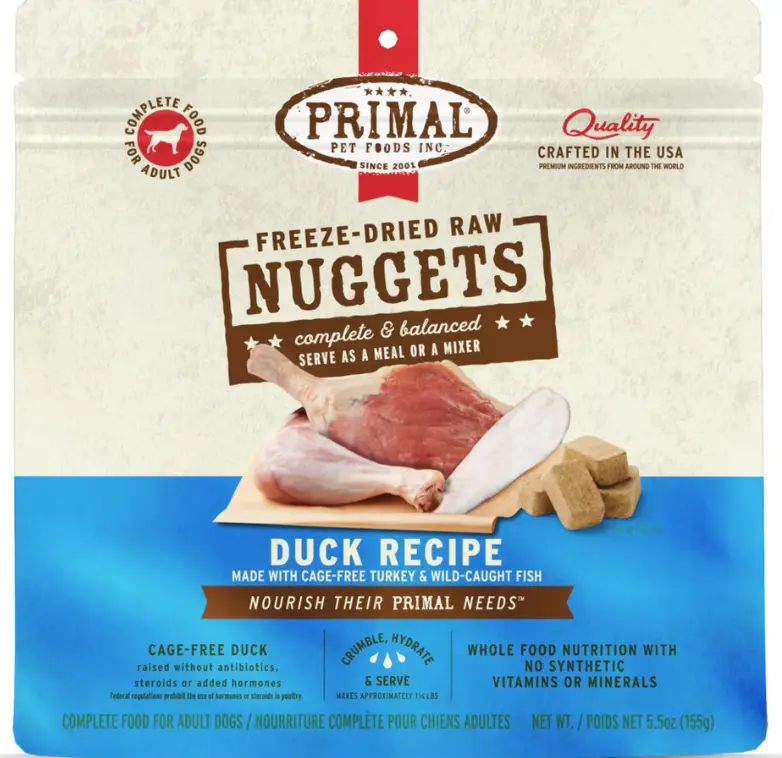 Primal Nuggets Freeze Dried Dog Food - Duck Recipe 14oz 