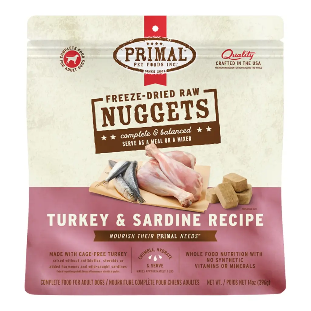 Primal Nuggets Freeze Dried Dog Food -  Turkey & Sardine Formula 14oz  