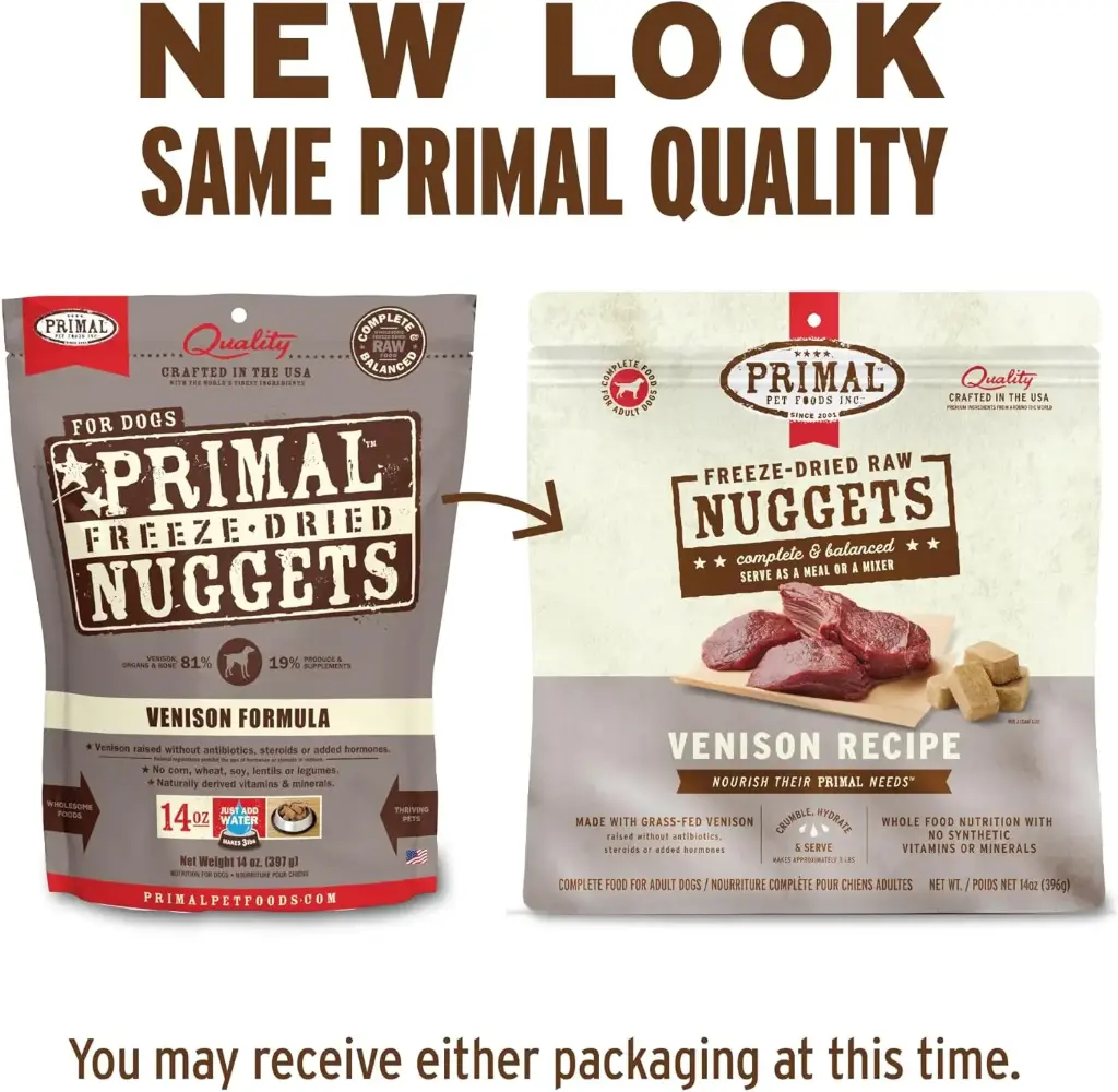 Primal Nuggets Freeze Dried Dog Food- Venison Repice 14oz