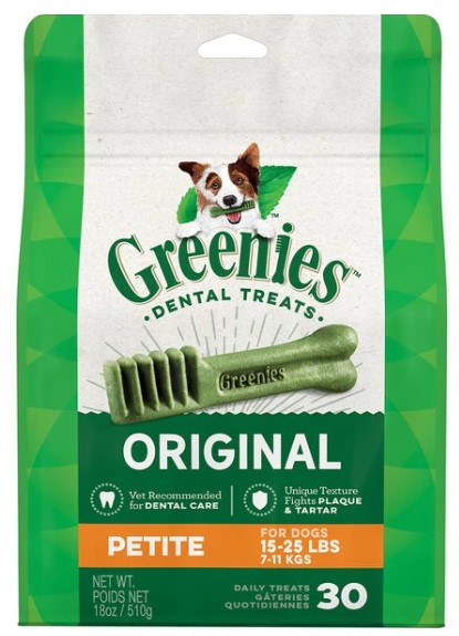 Greenies Original Dental Treats for 15-25lbs Dogs 12oz (20 Chews)
