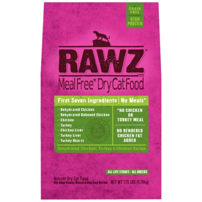 Rawz Dry Cat Food - Dehydrated Chicken, Turkey & Chicken Recipe 7.8LB