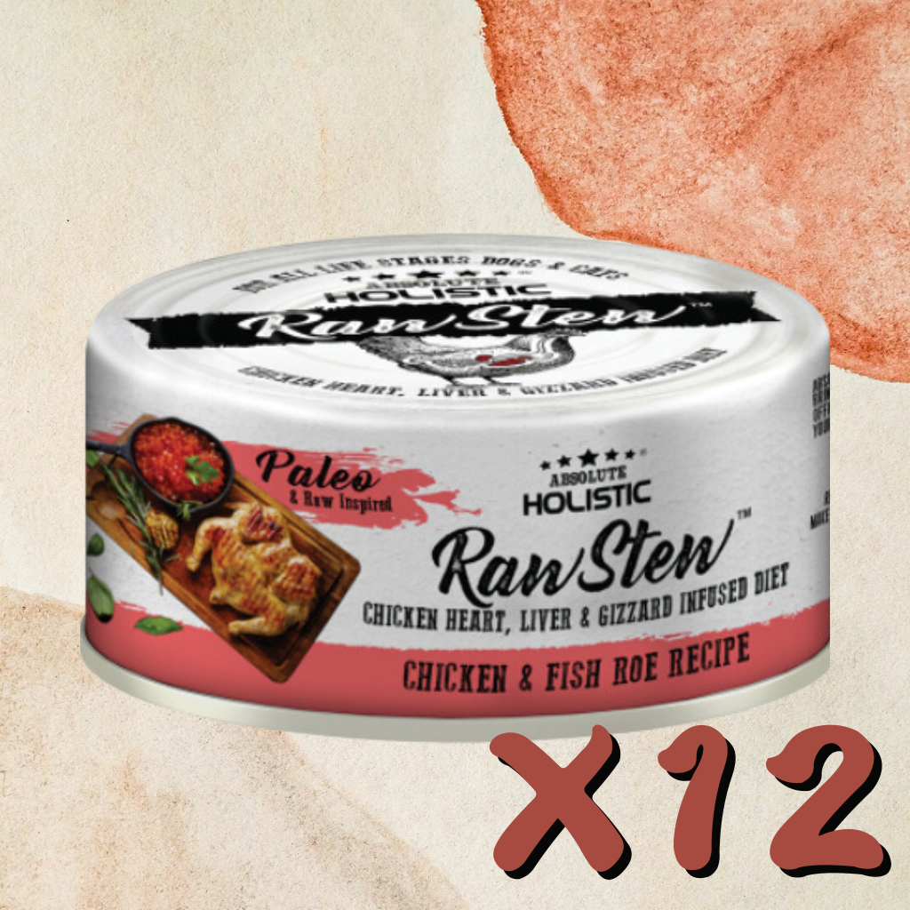 Absolute Holistic - Raw Stew Chicken & Fish Roe Can for Cats & Dogs 80g X12