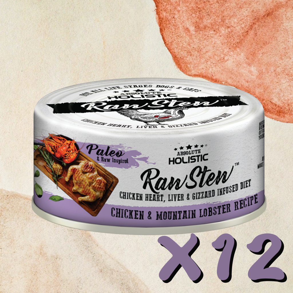 Absolute Holistic - Raw Stew Chicken and Mountsin Lobster Recipe Can for Cats & Dogs 80g X12