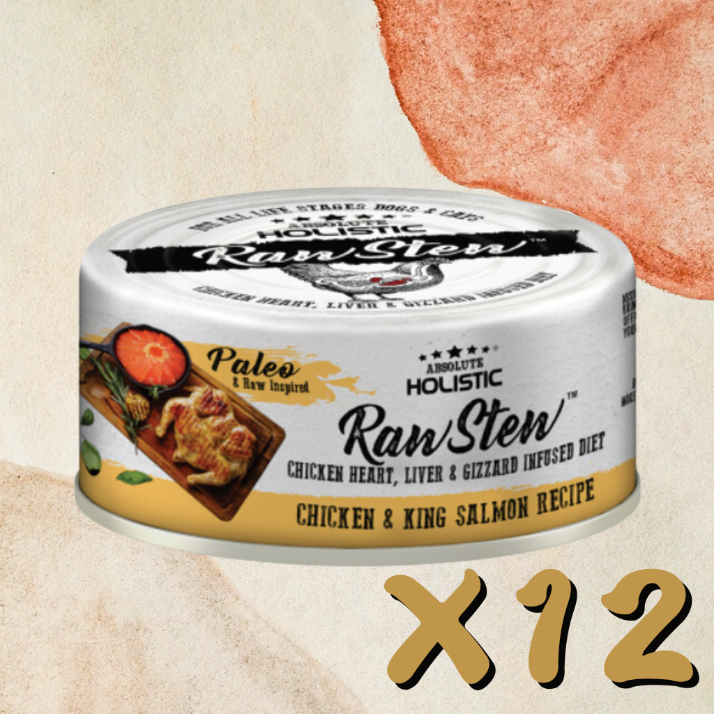 Absolute Holistic - Raw Stew Chicken & King Salmon Recipe Can for Cats & Dogs 80g X12