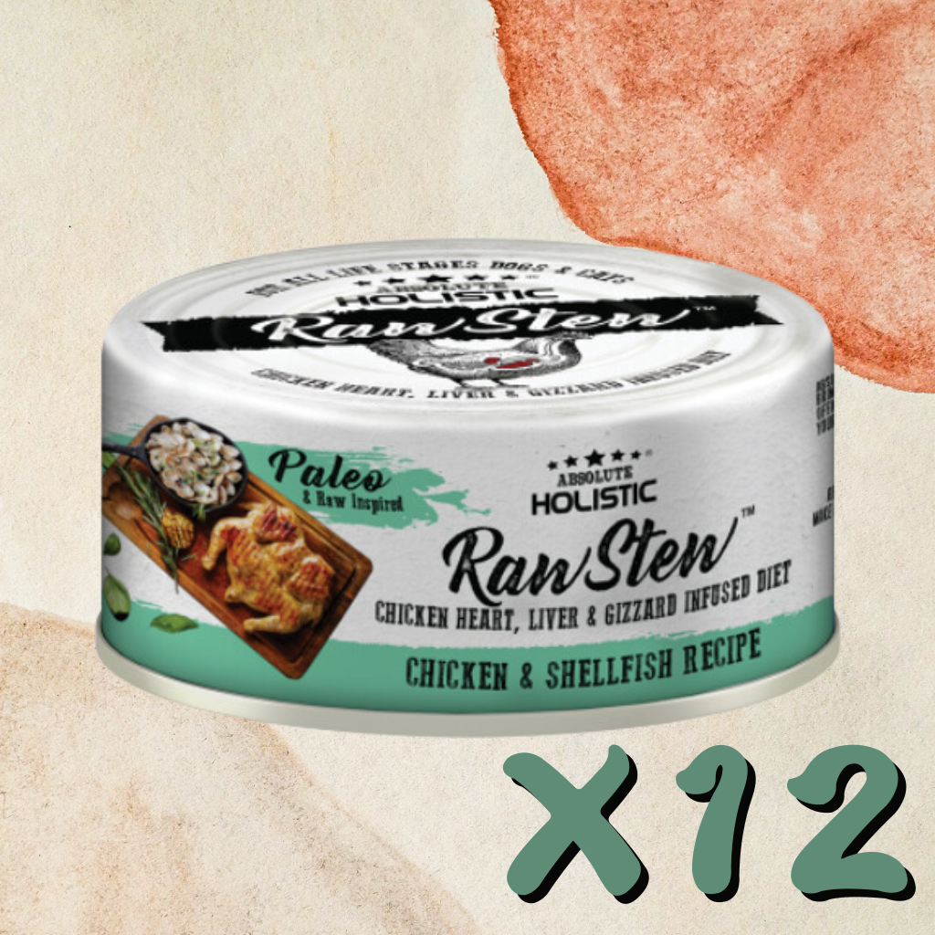Absolute Holistic - Raw Stew Chicken & Shellfish Can for Cats & Dogs 80g X12