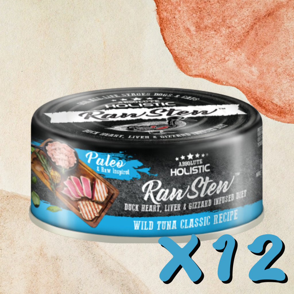 Absolute Holistic - Raw Stew Wild Tuna Classic & Duck Recipe Can for Cats & Dogs 80g X12