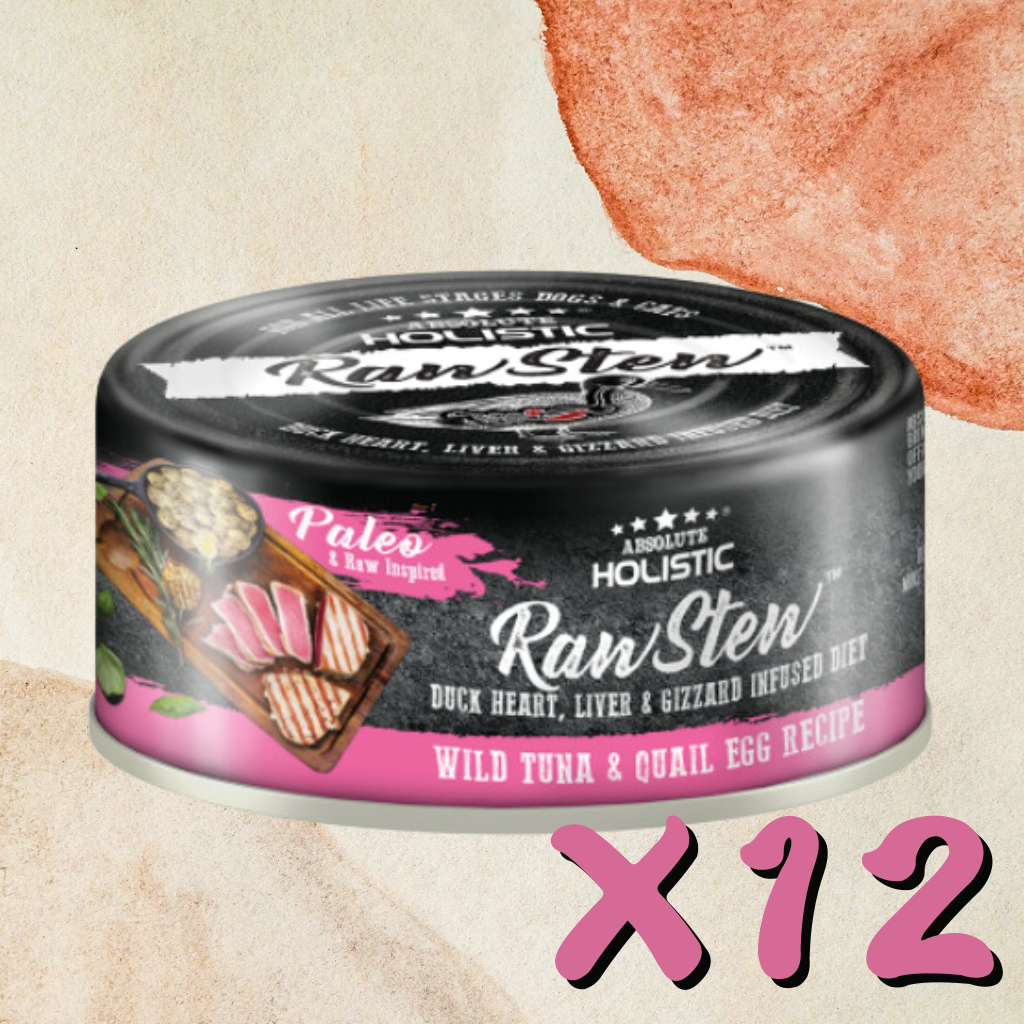 Absolute Holistic - Raw Stew Tuna & Quail Egg & Duck Can for Cats & Dogs 80g X12