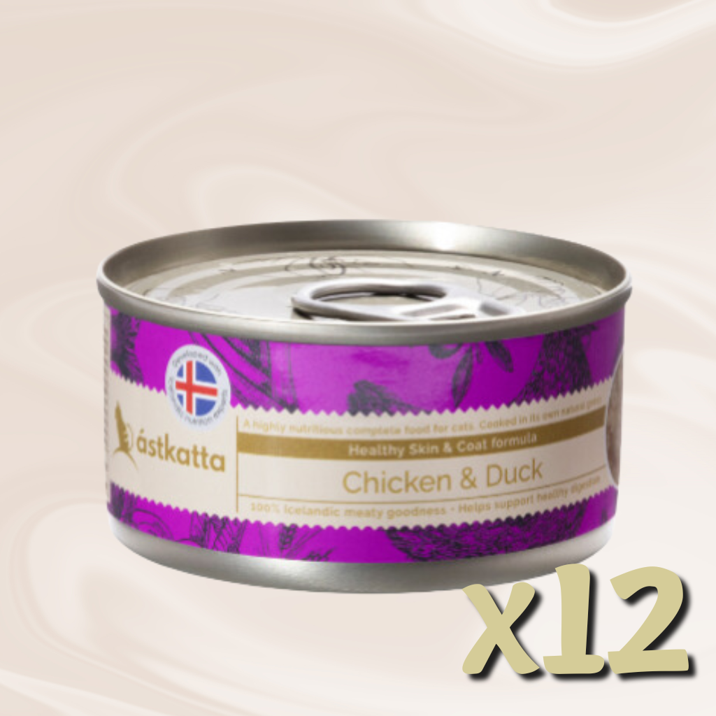 ástkatta - 走地雞肉及鴨肉 護膚美毛主食配方 貓貓罐頭 80g X12