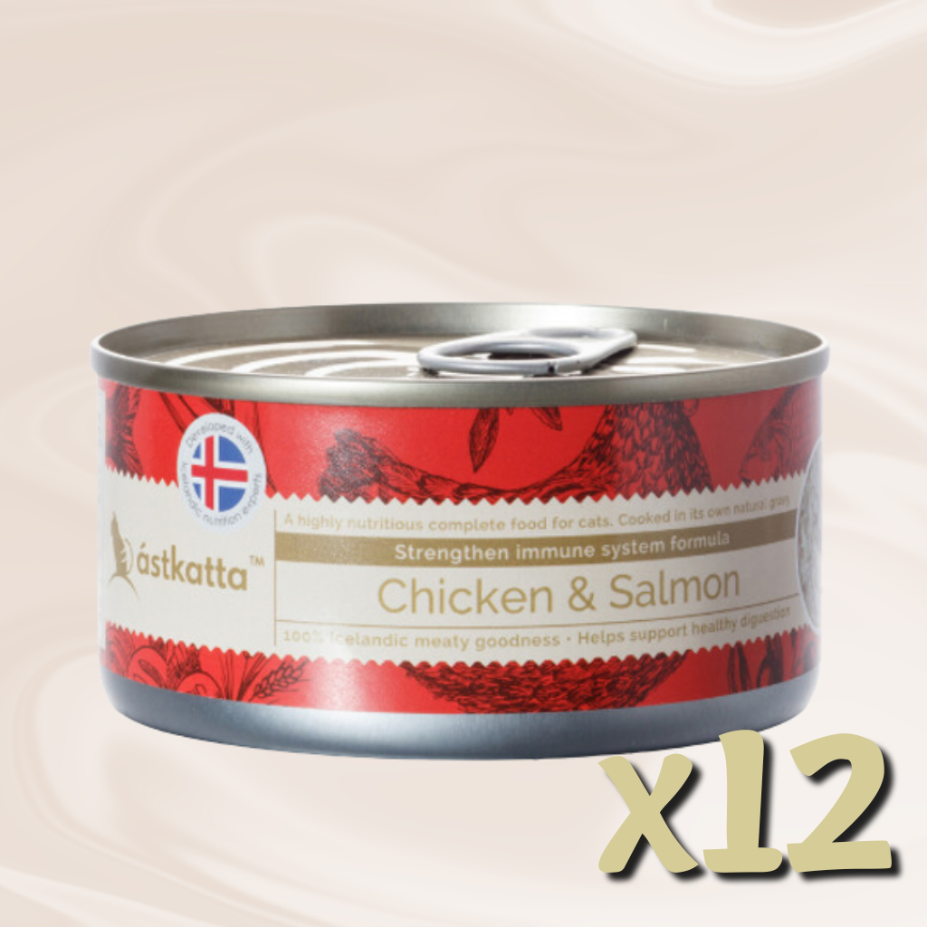 ástkatta - 走地雞肉藍背三文魚強化免疫力主食配方 貓貓罐頭 80g X12