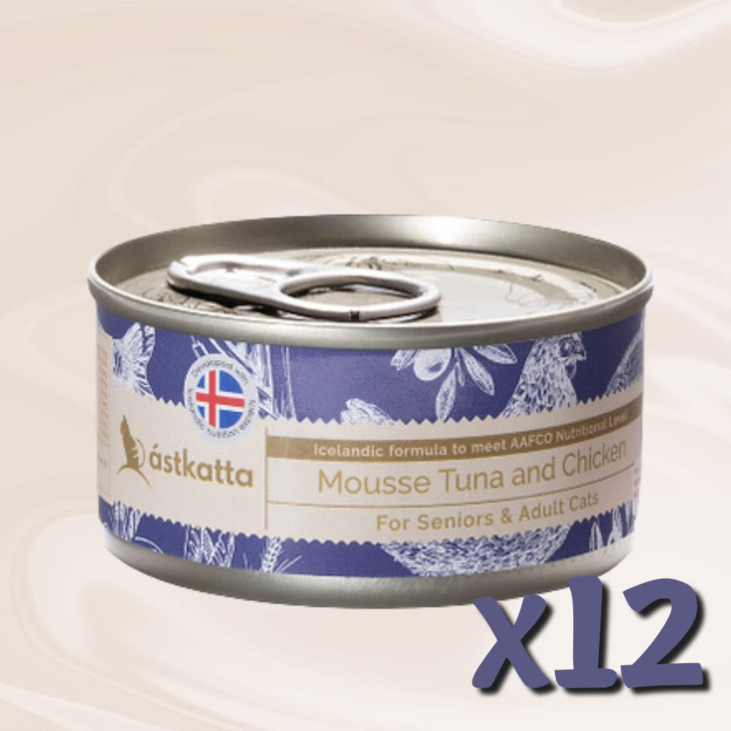 ástkatta - 主食老年貓成貓罐 吞拿魚 + 雞肉慕絲 80g X12