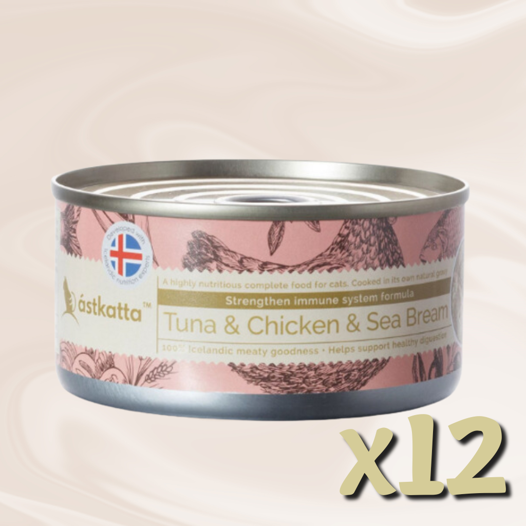ástkatta - 白鏗吞拿、雞肉、海鯛強化免疫力主食配方 貓貓罐頭 80g X12