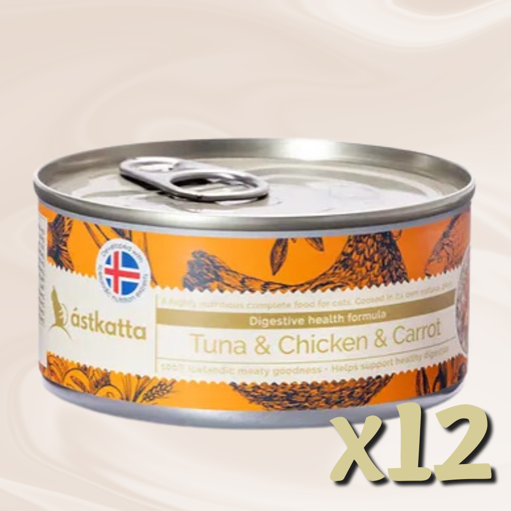 ástkatta - 白鏗吞拿、雞肉及紅蘿蔔腸道護理主食配方貓貓罐頭 80g X12