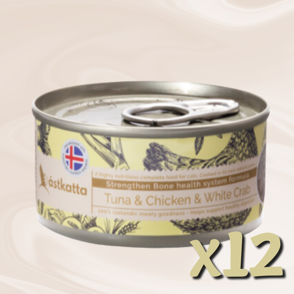 ástkatta - 白鏗吞拿、雞肉、白蟹肉強代關節主食配方貓罐頭 80g X12