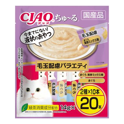 CIAO Japanese Meat Paste Meal Pack(Tuna & seafood) flavor (Hairball Formula) 14gx 20 