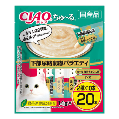 CIAO 日本肉泥醬餐包(吞拿魚+海鮮混合口味) (下部尿道配慮) | 貓零食 | 14g x 20條裝  #DSC-09 