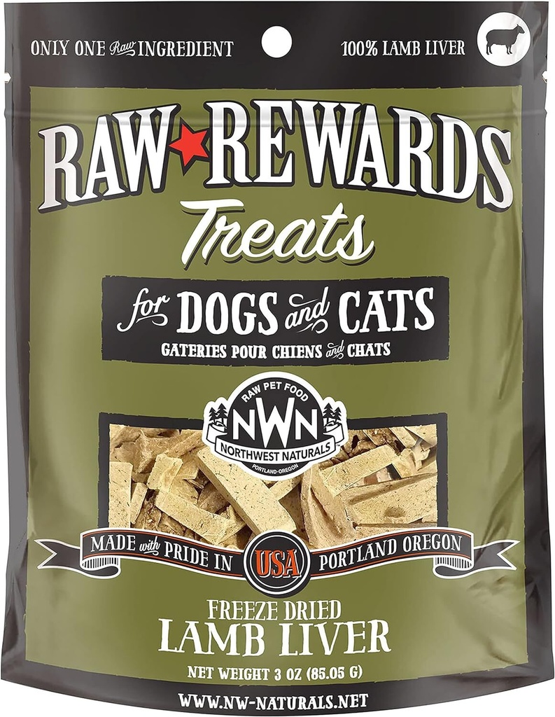 Northwest Naturals NWN Raw Rewards 凍乾羊肝小食 適合狗貓  無麩質寵物食品 3oz 