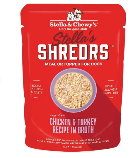 Stella & Chewy's Shredrs Chicken & Turkey Recipe in Broth for Dogs 80g