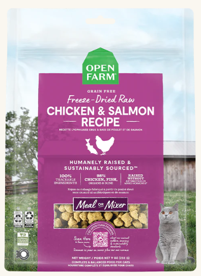 Open Farm Grain Free Chicken & Salmon Recipe Freeze-Dried Raw Cat Food 9oz