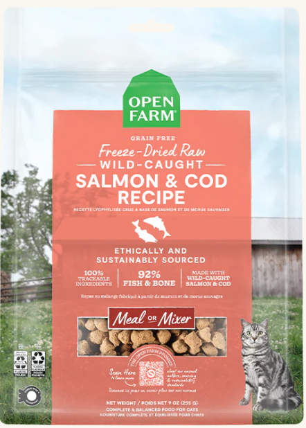 Open Farm Grain Free Wild-Caught Salmon & Cod Recipe Freeze-Dried Raw Cat Food 9oz