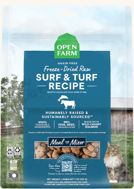 Open Farm Grain Free Freeze-Dried Raw Surf & Turf Recipe Meal of Mixer for Cats 9oz