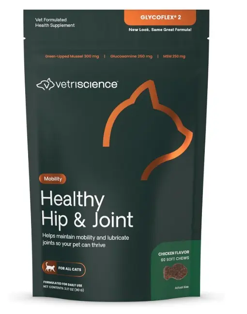 VetriScience GlycoFlex 2 Chicken Liver Flavored Soft Chews Joint Supplement for Cats 60 Chews